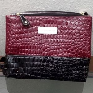New Samantha Brown Croc Embossed Red Makeup Toiletry Bag Travel Case Organizer
